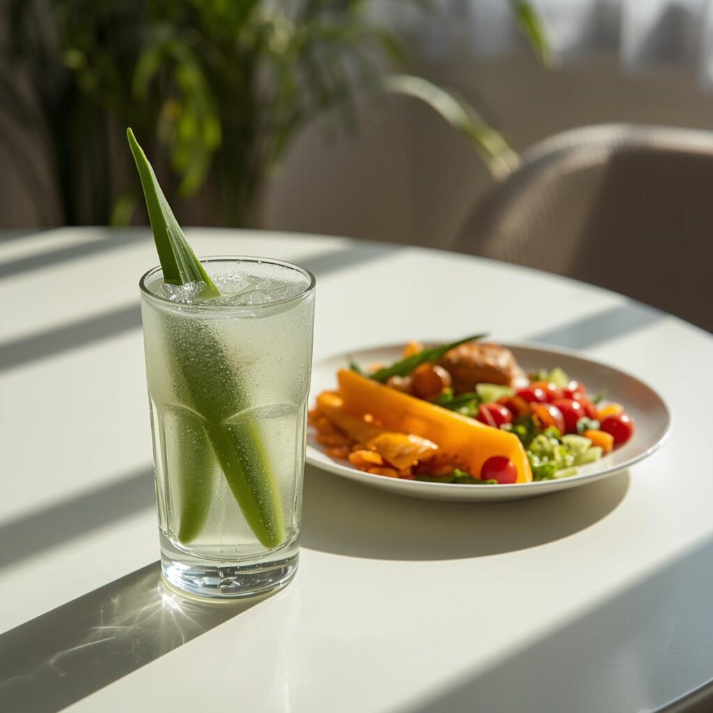 A healthy meal setup with Aloe Vera