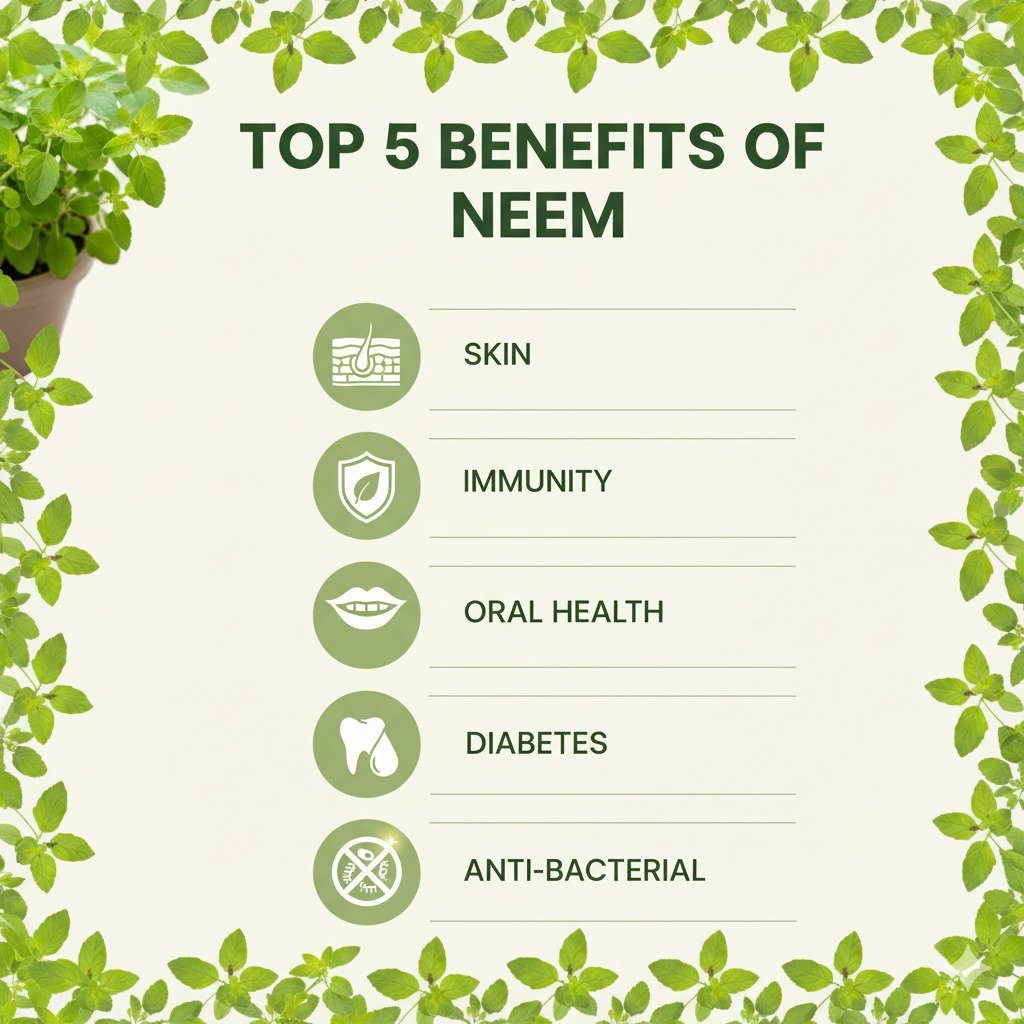 Top 5 Benefits of Neem Skin, Immunity, Oral Health, Diabetes, Anti-bacterial